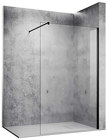 SONNI Mampara Ducha Negra Fija Antical 90x200cm Mamparas de Ducha Frontales de Vidrio Templado 10mm con Barra Estabilizadora y Perfil Negro