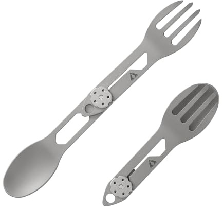 CMB Made Knives Titanium 2 in 1 Folding Fork and Spoon Combo Lightweight Camping Utensil, Spork for Backpacking, Hiking, Outdoor Survival Cutlery EDC Tool CMB-E01