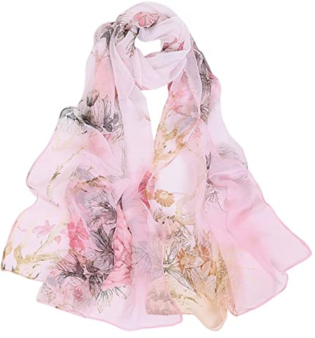 FAIRYGATE Scarfs for Women Lightweight Ladies Scarves Long Chiffon Scarf Pink Flower Wedding Silky Party Shawl Spring Summer Beach Wrap for Girls A5024