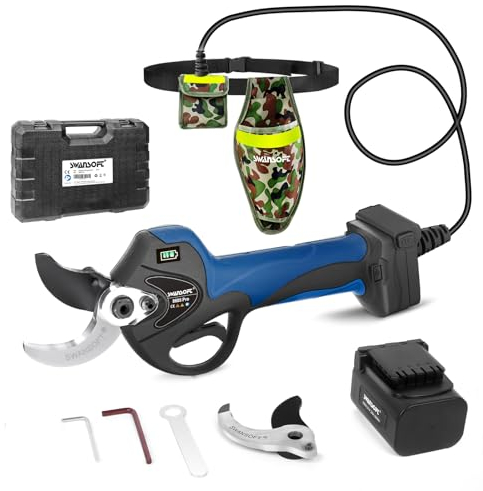 SWANSOFT Tijeras de Poda Eléctricas de 40mm con Cable de Extensión, Tijeras de Podar Batería con 12 Horas de Autonomía, Tijeras progresivas Profesionales para huerto