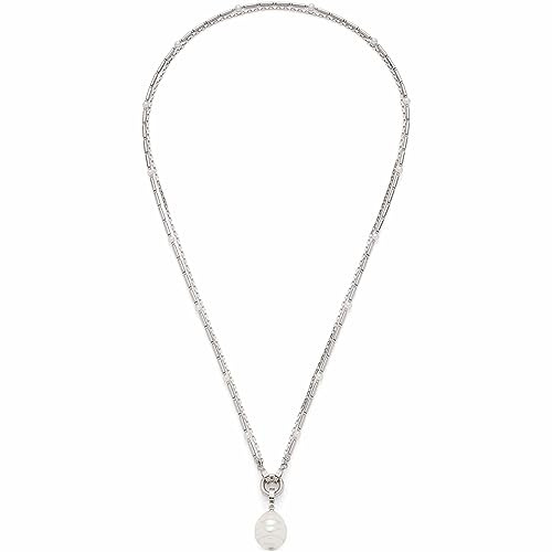 JEWELS BY LEONARDO Halskette X-Mas Special Luna • Anker-Kette aus silberfarbenem Edelstahl • zweireihige lange Kette aus Stäbchen und Perlen mit Perlenanhänger • 70 cm Länge • Geschenk Damen • 023252
