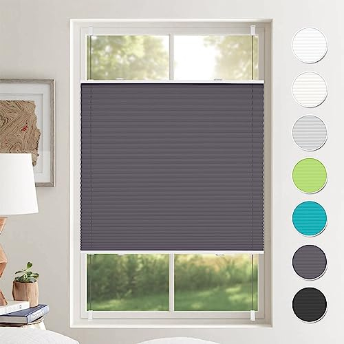 Plissee ohne Bohren Plissees Klemmfix Anthrazit 35x130cm(BxH) Jalousie Plisseerollo Blickdicht Fensterrollo innen ohne Bohren Sichtschutz & Sonnenschutz Rollos für Fenster ohne Bohren