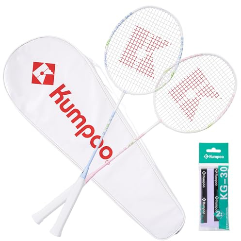 KUMPOO Badmintonschläger Professionelles Badmintonschläger-Set, leicht und leistungsstark, für Sport-Trainingsspiele, Kohlefaser-Badmintonschläger, 2er-Set mit Griff und Tasche, RS-01