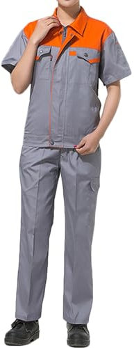 TOVCHEI Combinaison Unisexe À Manches Courtes Salopette De Travail Chemise Et Pantalon Costume Vêtements De Travail Workwear Set,Orange,M