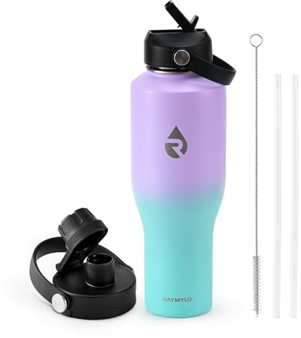 RAYMYLO 1.2L Insulated Tumbler Water Bottle with Straw | Triple Wall Vacuum Cold 48 hrs, Stainless Steel with Handle & Straw Lid & Paracord Handle, Leakproof Travel Flask