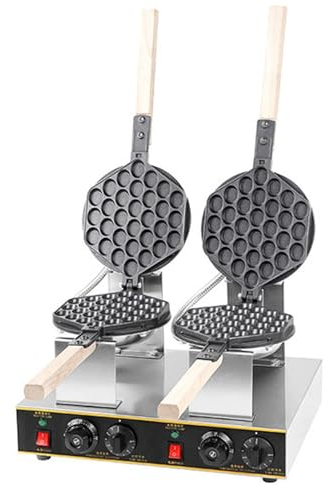 DFANCE Bubble Waffle Maker de Estilo de Hong Kong 1400W,Placa de Horneado Intercambiable y Antiadherente,Maquina De Gofres Gofrera Profesional Waffle Bubbles para Restaurante(Size:Cabeza Doble)