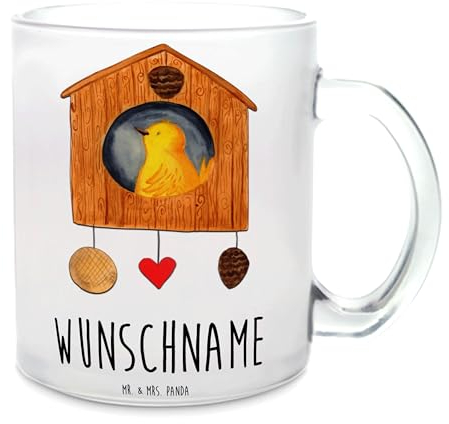 Mr. & Mrs. Panda Tasse mit Namen Vogelhaus Home - Personalisierte Geschenke, Sweet, Vogel, Becher personalisiert, Haus, selbst gestalten, Glühweinglas, personalisieren, Umzug, Glühweintasse, Geschenk