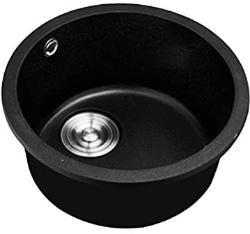 Lavello da cucina, Lavello da cucina da incasso, Lavello piccolo in pietra di quarzo rotondo nero, Lavello da bar per bar, Lavello da bar per postazioni di lavoro, Rubinetto a scomparsa