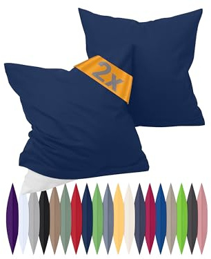 npluseins 2er-Pack Renforcé-Kissenbezüge Dekokissen, 40 x 40 cm, Navyblau | Öko-Tex Standard 100, hautsympathisch, temperaturausgleichend, atmungsaktiv, strapazierfähig, pflegeleicht