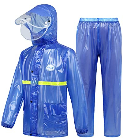 BOTCAM Traje de lluvia para hombre para bicicleta resistente al agua, poncho de lluvia con capucha, chubasquero y pantalones, chubasquero para exteriores, resistente al viento, cubierta protectora