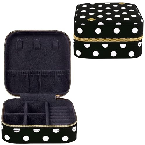 Kate Spade New York litet resesmyckesfodral, svart prickig smyckeskrin för att organisera ringar, halsband, örhängen, prickig