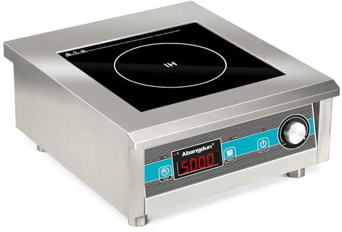 Abangdun Plaque à Induction Professionnelle 1 feu 5000W, Plaque Induction Portable Puissante en Inox pour Restauration, avec 20 Niveaux de Puissance (400-5000W), 60-260°C, Affichage LED, Minuterie 18h