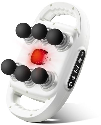 6-Kopf Massagepistole, mit 9 Massagemodi und 9 Einstellbaren Geschwindigkeiten, Massagegerät mit Rotlicht zur Linderung von Muskelverspannungen und Müdigkeit für Rücken, Taille, Oberschenkel, Weiß