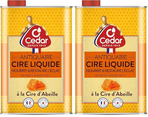 O'Cedar Cire Liquide Nourrissante - Cire d'Abeille Française - Entretien Meubles & Parquets Cirés en Bois - Nourrit et Protège, Brillance - Fabriqué En France - Bidon 700mL (Lot de 2)