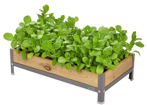 MI HUERTO URBAN Jardinera Arriate de Madera con Bandeja | Gris 90x60x26cm | Jardinera de Madera, Estructura Metálica, Mesa cultivar plantas para Jardín y Balcón, Bandeja Recoge Aguas | HUERTO BAJO