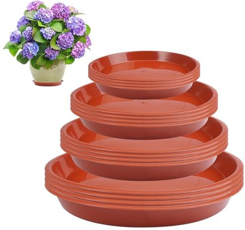 16 Pezzi Piattini per Piante, Sottovasi Rotondi Sottovaso, 12/16/18/20 cm Sottovasi Plastica, Sottovasi per Piante, Vassoi Antigoccia per Vasi di Fiori Adatto per Giardini, Cortili e Balconi