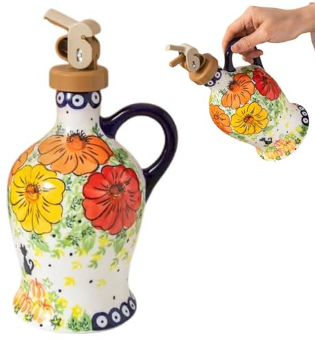 Keramik-Olivenölspenderflasche, 600 ml, große Kapazität, Öl- und Essig-Menage mit Ausgießer, Edelstahl-Ausgießer, Keramik-Ölspender für Küche, Ölspenderflaschen für Öle, Saucen, Essig