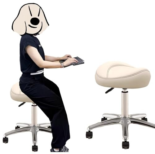 JAVPTAV Ergonomischer Bürostuhl mit Sattelsitz, drehbarer Salonhocker in Sattelform for Friseure, Zahnhygieniker, Sattelstuhl mit Verstellbarer Haltung in der Barküche(Beige)