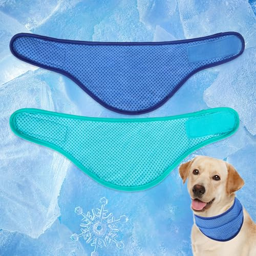EXPAWLORER Dog Cooling Bandana - 2 Pack Instant Chill Out Adjustable Pet Scarf, Summer Outdoor Ice Collar Cooler, Prevent Sunstroke for Small Medium Large Breeds (Navy Green, M)