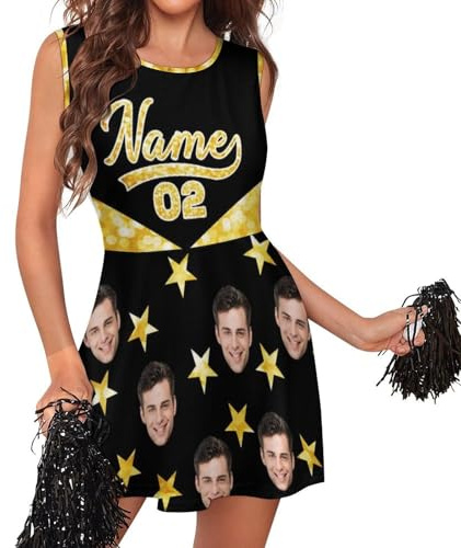 Generisch Personalisiert Cheerleader Kostüm Damen,Cheerleading Outfit mit Ihr Text Name Foto,High School Cheerleader Kostüm,Kostüm Cheerleader für Karneval Mottoparty