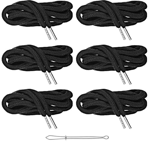 XLIUAX 6PCS Drawstring Cords, 51.1in Replacement Drawstring with Easy Threaders Hoodies Drawcords for Sweatpants Shorts Pants Jackets Coats Trunks(Black)