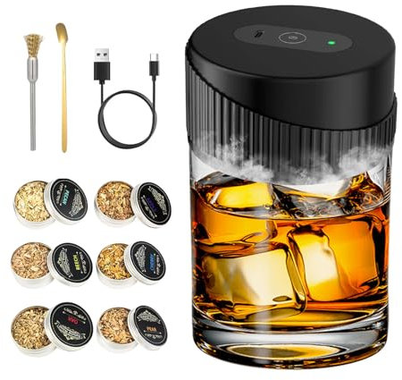 Elektrischer Cocktail Smoker Set,altmodisches Whisky Raucher Kit mit 6 Holzchips,Wiederaufladbare Smoker Cocktail Zubehör für Getränke Bourbon,Geschenk für Vater,Ehemann Liebhaber