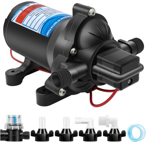 12V Self-Priming Diaphragm Pump, 15-45 PSI, 15 l/min, Automatic Water Booster Pump for RV, Boat, Garden & Irrigation