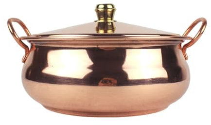 Pentola in rame con coperchio, pentola for zuppa binaurale for fornello, pentola for cucinare in rame, casseruola in stile retrò, casseruola con rivestimento antiaderente for uso domestico e ristorant