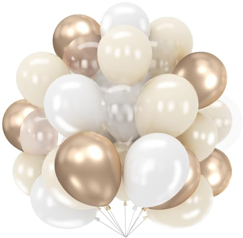Luftballons Beige Champagner Gold, 62 Stück Latex Ballons Weiß Sandweißer | Helium Ballons Durchsichtig Champagner Gold Beige, Hochzeit Geburtstag Babyparty Verlobung Brautparty JGA Beige Party Deko