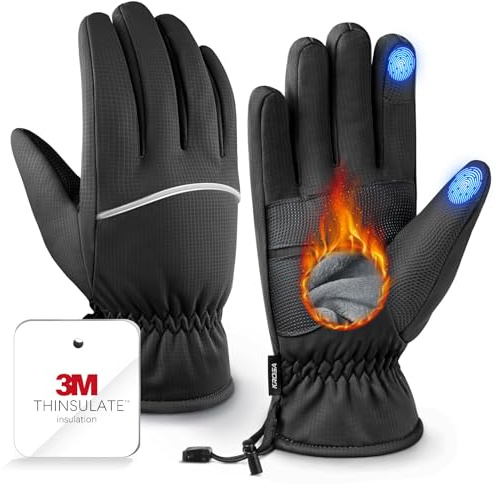 Winter Gloves Men Women Made with 3M Insulation & Plush Lining, -10°F Windproof & Water-Resistant Snow Gloves for Cold Weather, Ski Glove with Reflective Strips & Touchscreen Fingers for Running