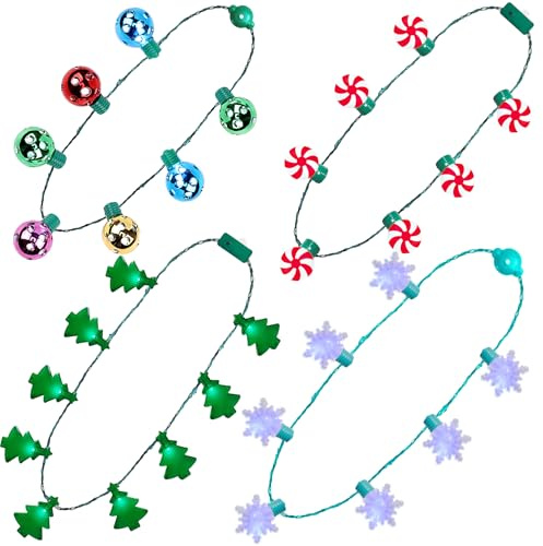 LED Halskette Weihnachten Accessoires LED Lichterkette Weihnachten für Kinder Weihnachtsbaum Süßigkeiten Diskokugel Halskette Weihnachtskette Damen Erwachsener Schmuck Zubehör Weihnachtsfeier 4 Stück