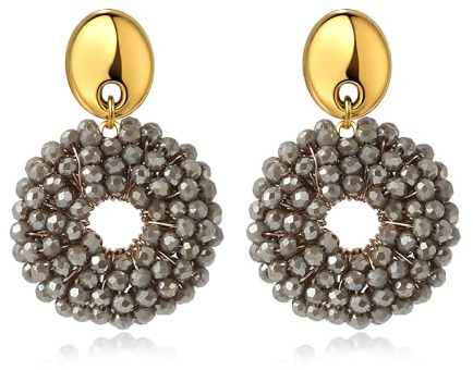Boho Kristall Perlen Ohrringe Hängend für Damen Leichte Runde Statement Ohrringe Gold Elegant Modischer Schmuck für Alltag & Geschenk