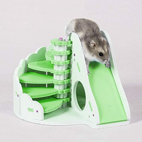 KIMISS Hamsterhus för små Husdjur med Rund Rutschkana - Färgglatt Sovhus i Rosa, Blått, Grönt för Hamstrar, Möss och Smådjur (Grön)