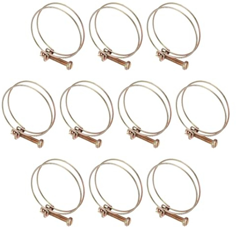 sourcing map 10pcs Adjustable Double Wire Hose Clamp 56-60mm Carbon Steel Wire Hose Clips Pipe Tube Clamps for Dust Collection Rubber PVC Pool Pump Hose