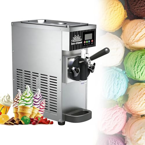 Máquina de Helado Soft de 450W Comercial, Fabricador De Helado Suave De Mostrador de Un Sabor, Producción de 4-5 Kg/H Programa de Auto Limpieza y Panel LCD, para Food Trucks(Gray)