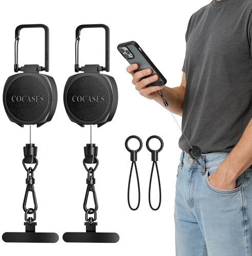 COCASES 2 Stück Anti-Diebstahl Handy-Sicherungsband, Einziehbares Handyband mit Karabiner und 360° Metallhalter, Umhängeband mit Diebstahlschutz für Outdoor Skifahren, Wandern, Klettern
