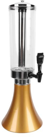 Yosoo Health Gear Dispensador de Cerveza, Torre de Bebidas de 3 Litros con Columna de Hielo de Acero Inoxidable con Luces Duales, para Uso en Barra de Fiesta de Bebidas Dorada