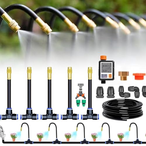 Automatic Garden Watering System Kit, Quick Connector Irrigation for Outdoor Plants, DIY Drip Irrigation Kit with 30m Tubing and Timer for Lawn, Flower Beds, Patio