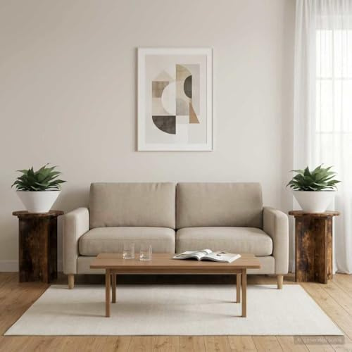Runheo Pflanzenständer aus Holzwerkstoff geräucherte Eiche Ø29,5 x 40 cm 2 teilig, stabiler Blumentisch mit feuchtigkeitsbeständiger Oberfläche, ideal für Wohnzimmer, Büro und Indoor Dekoration