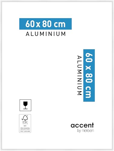 accent by nielsen Aluminium Bilderrahmen Accent, 60 x 80 cm, Weiß | Aluminium Posterrahmen im Hoch- & Querformat zum Aufhängen Weiß glänzend Echtglas