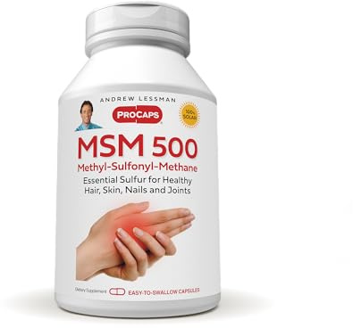ANDREW LESSMAN MSM 500 Methyl-Sulfonyl-Methane 180 Capsules - Highly Concentrated Source of Organic Sulfur. Supports Healthy Structure and Function of Joints, Skin, Nails and Hair. No Additives
