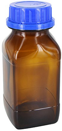 Chemikalienflaschen 3 x 500ml Weithalsflasche quadratisch Braunglas mit Rasterkranz inklusive Schraubverschluss OV 54mm blau mit EPE-Dichtungseinlage *** Apothekenflasche ***