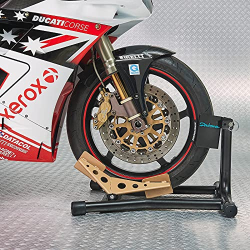 Datona Motorradwippe schwarz für Motorräder 16-19 Zoll 100-140 mm mit Kipp-Klemm-System Pulverbeschichtung und Montagelöchern für Anhänger Transporter Garage und Werkstatt | 100-140 mm Reifen, 16-19 Zoll, Kipp-Klemm-System, 12 kg