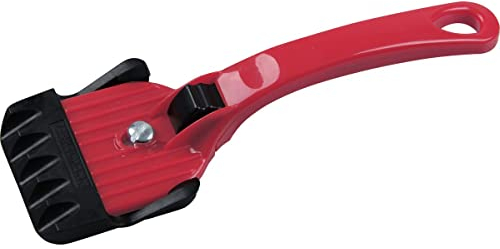 FACKELMANN Rasqueta Vitrocerámica, Raspador Bandeja Horno, Rasqueta limpieza parrilla horno, de acero inoxidable con cuerpo y mango de plástico rojo y negro, 19x6cm, 1ud.