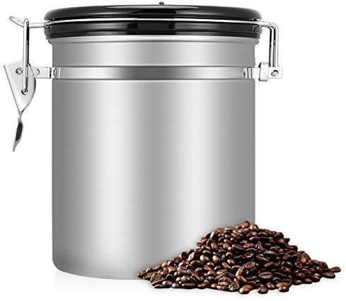 eecoo BoîTe à Café, Coffee Vault Hermétique de Conservation pour Café, Joint de Vide Vents Loin de Gaz CO2 Coffee Bean Vault, pour Café en Grains, Café Moulu, Noix et Sucre (Argent, 1.5L)