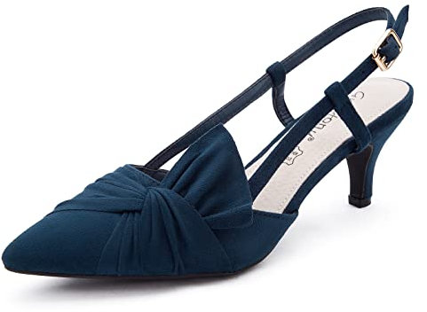 Greatonu Womens Blue Bow-tie Comfort PU Slip On Pointed Toe Slingback Pumps Court Shoes Size 4 UK / 37 EU