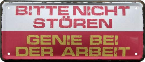 WOGEKA ART Retro Blechschild - Bitte nicht stören! Genie bei der Arbeit - witziger Spruch als Geschenk-Idee Geburtstag Weihnachten Dekoration 28x12 cm Vintage-Design Metall 1878