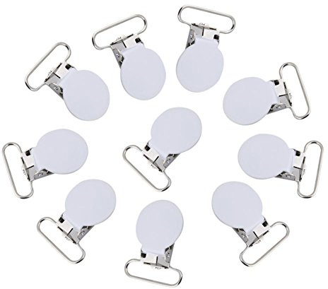 Pacifier Clips, 10Pcs 25mm Metal Suspender Clips Pacifier Strap Holder Bib Clip Straps Buckle for Baby Bibs and Mittens(White)