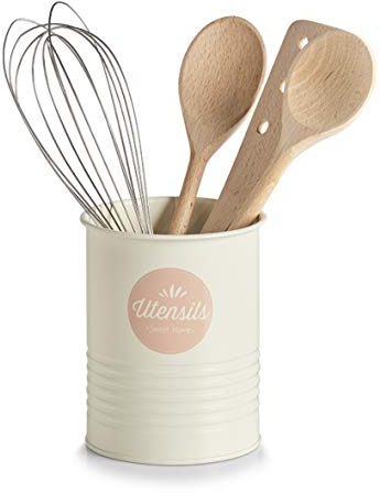 Zeller 19343 Utensilienhalter, Metall, creme/rosé, ca. Ø11,2x15cm, Küchenutensilienhalter, Ordnung in der Küche