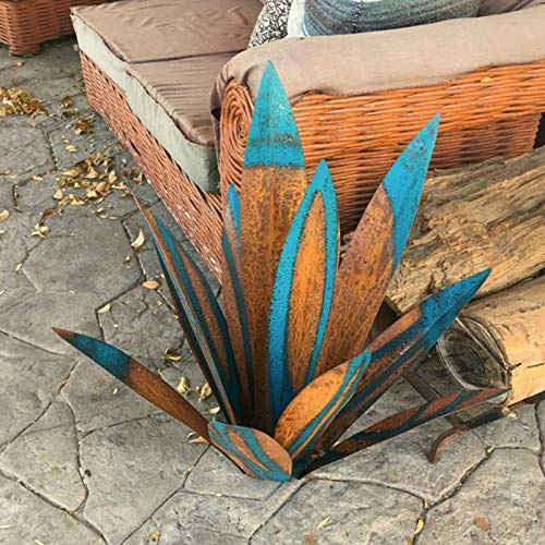 YIWOYI Planta de agave de metal, tequila rústica de hierro decorativo de agave planta de jardín arte decoración de patio estatuas (azul 65 cm)